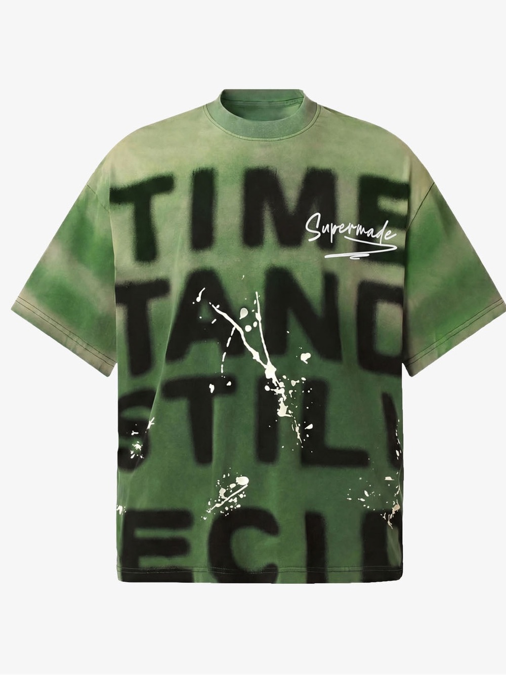 Supermade Ink Splash Letter Print T-Shirt in green size M